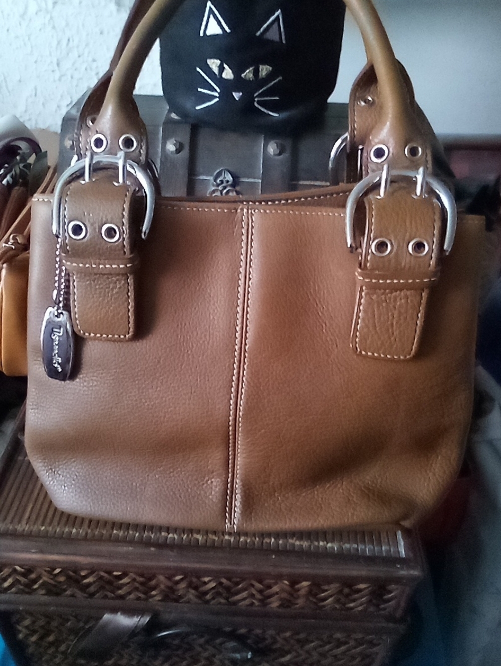 Tignanello Brown Leather Messenger Bag with Silver Hardware